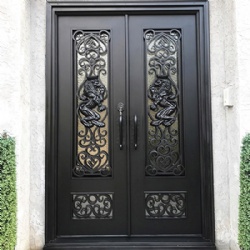 Lion Pattern Wrought Iron Door With Glass