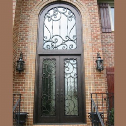 Huge And High Wrought Iron Entry Door With Transom