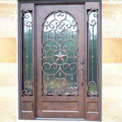 Star Brown Wrought Iron Entry Doors With  Sidelights