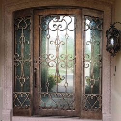 Wrought Iron Entry Single Door With Sidelights